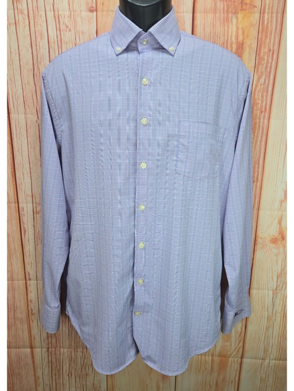Peter Millar Mens Summer Comfort Purple Plaid Shirt Medium